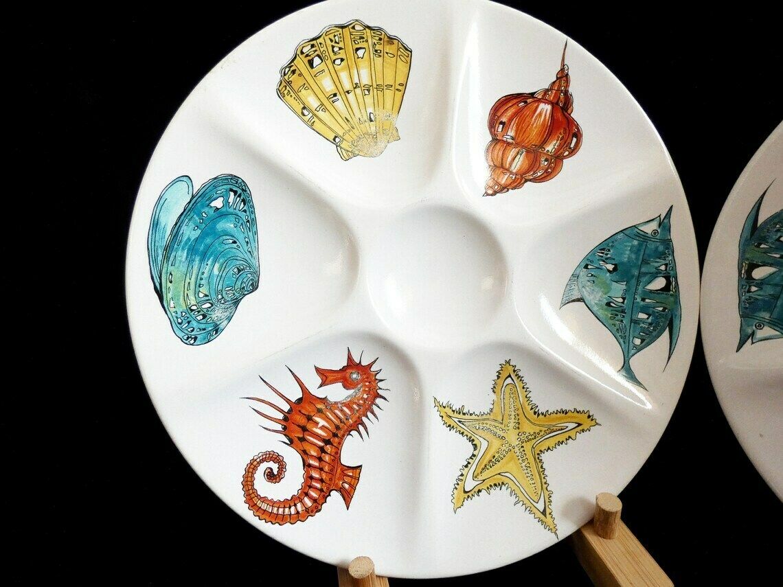 2 Vintage Villeroy And Boch Oyster Plate, Majolica Seafood Plate, Rare Oyster Serving Dish, V&B Luxemburg Oyster Platter, photo furniture