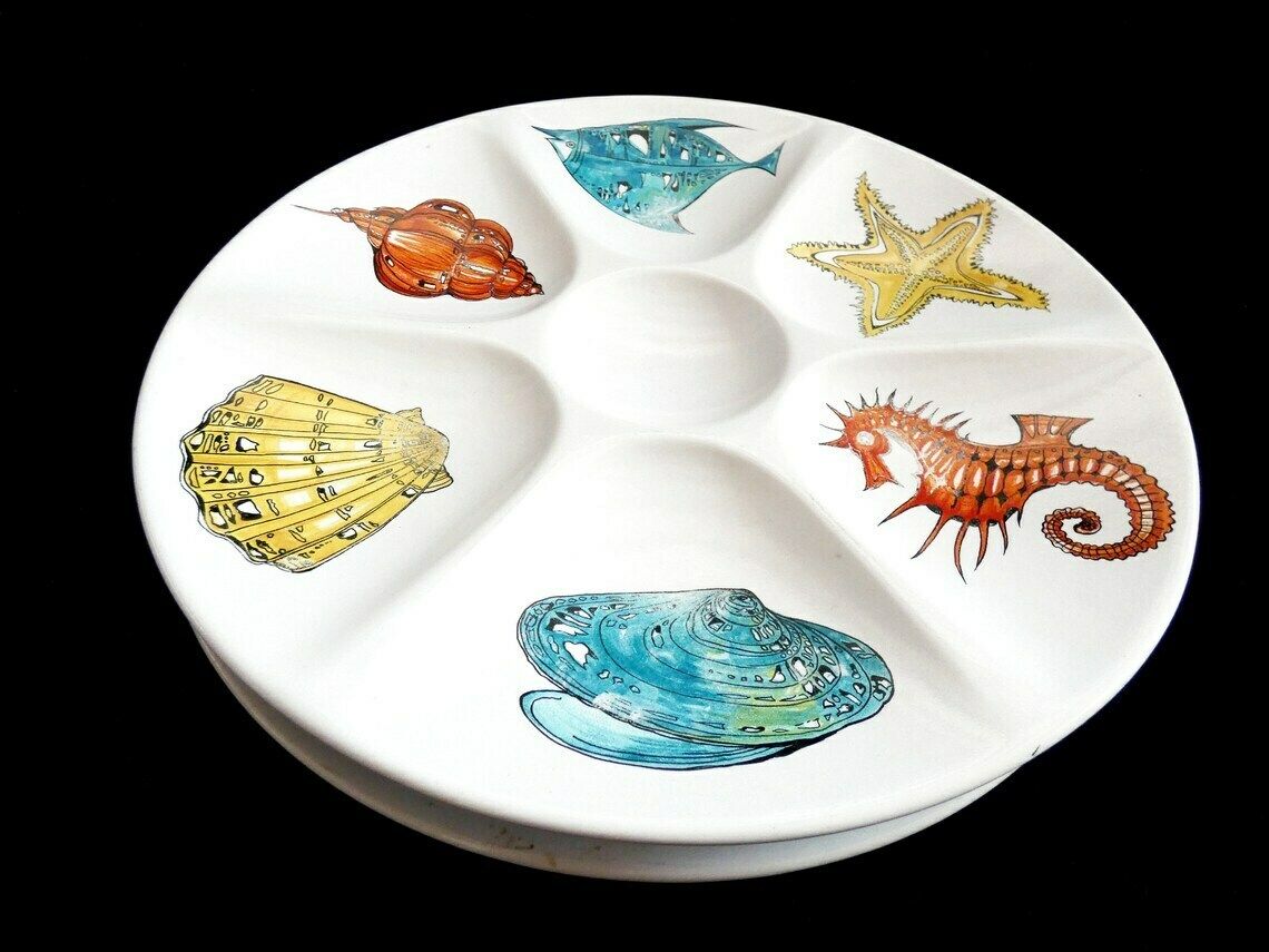 2 Vintage Villeroy And Boch Oyster Plate, Majolica Seafood Plate, Rare Oyster Serving Dish, V&B Luxemburg Oyster Platter, photo buy