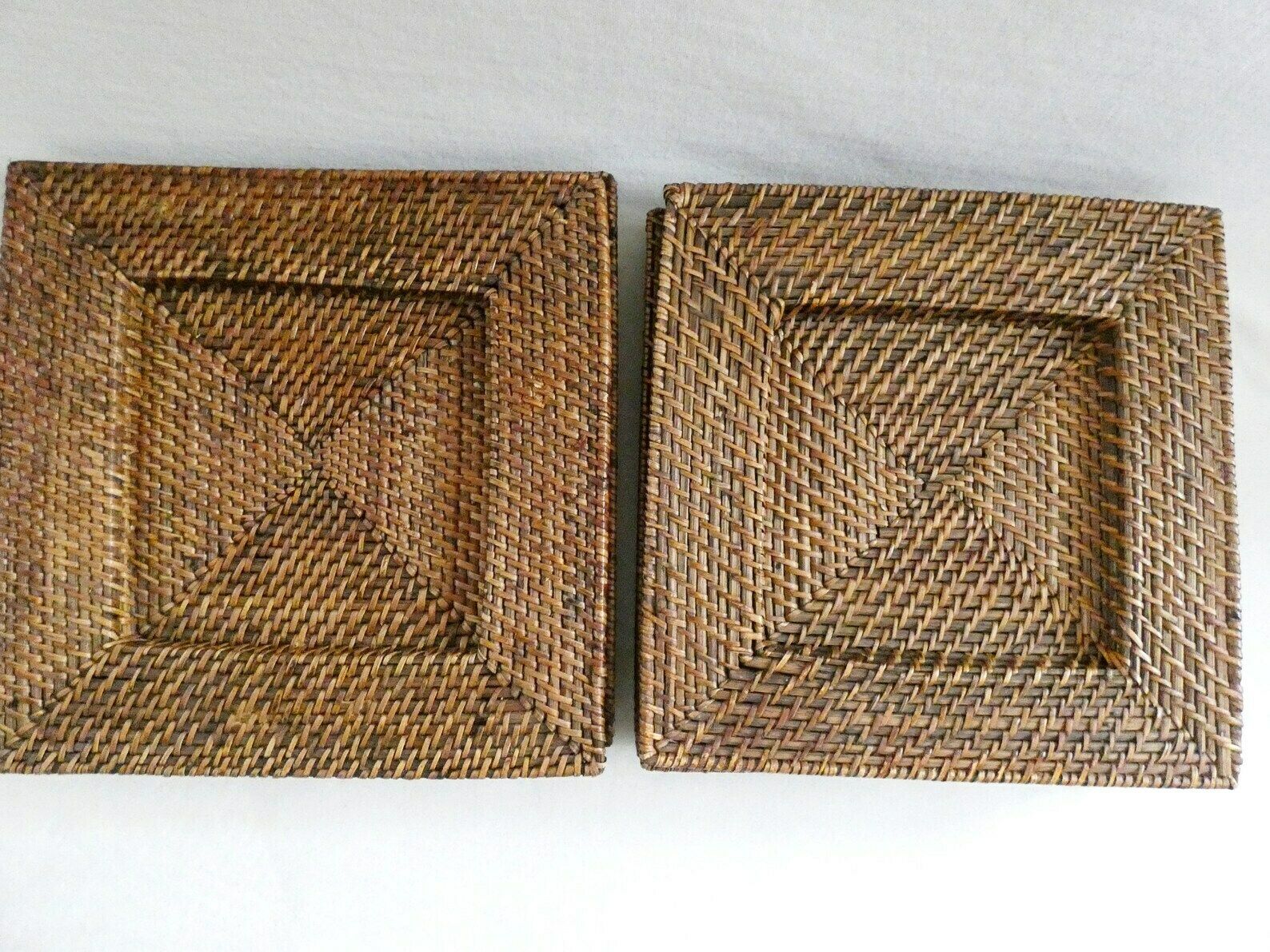 Vintage Rattan Chargers Plates, Wicker Square Placemats, French Weave Pads, Boho Table Decor 70s photo buy