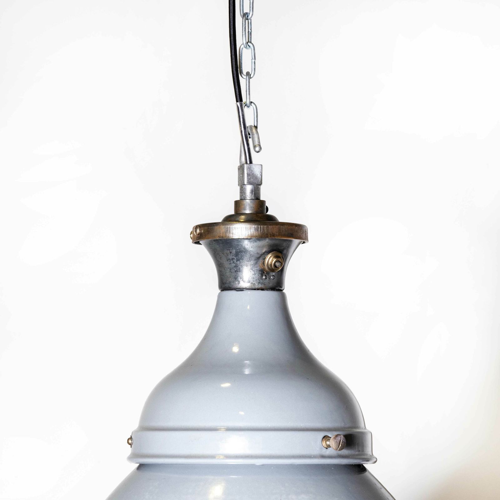 1950’s Double Domed Benjamin Enamelled Pendant Lamps – 18 Inch – Restored photo Lighting