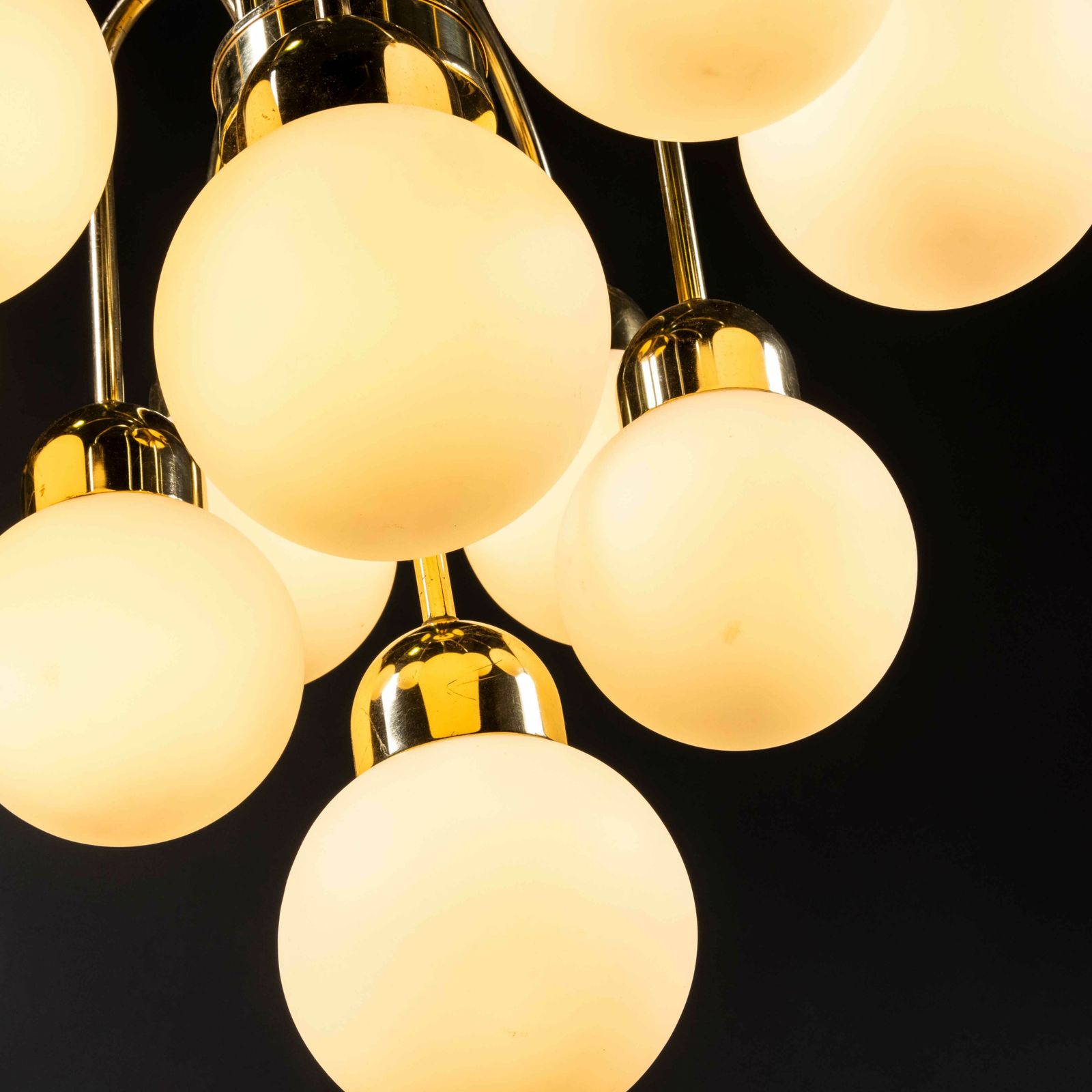 1950’s Original Brass And Opal Globe Pendant Chandelier photo Lighting