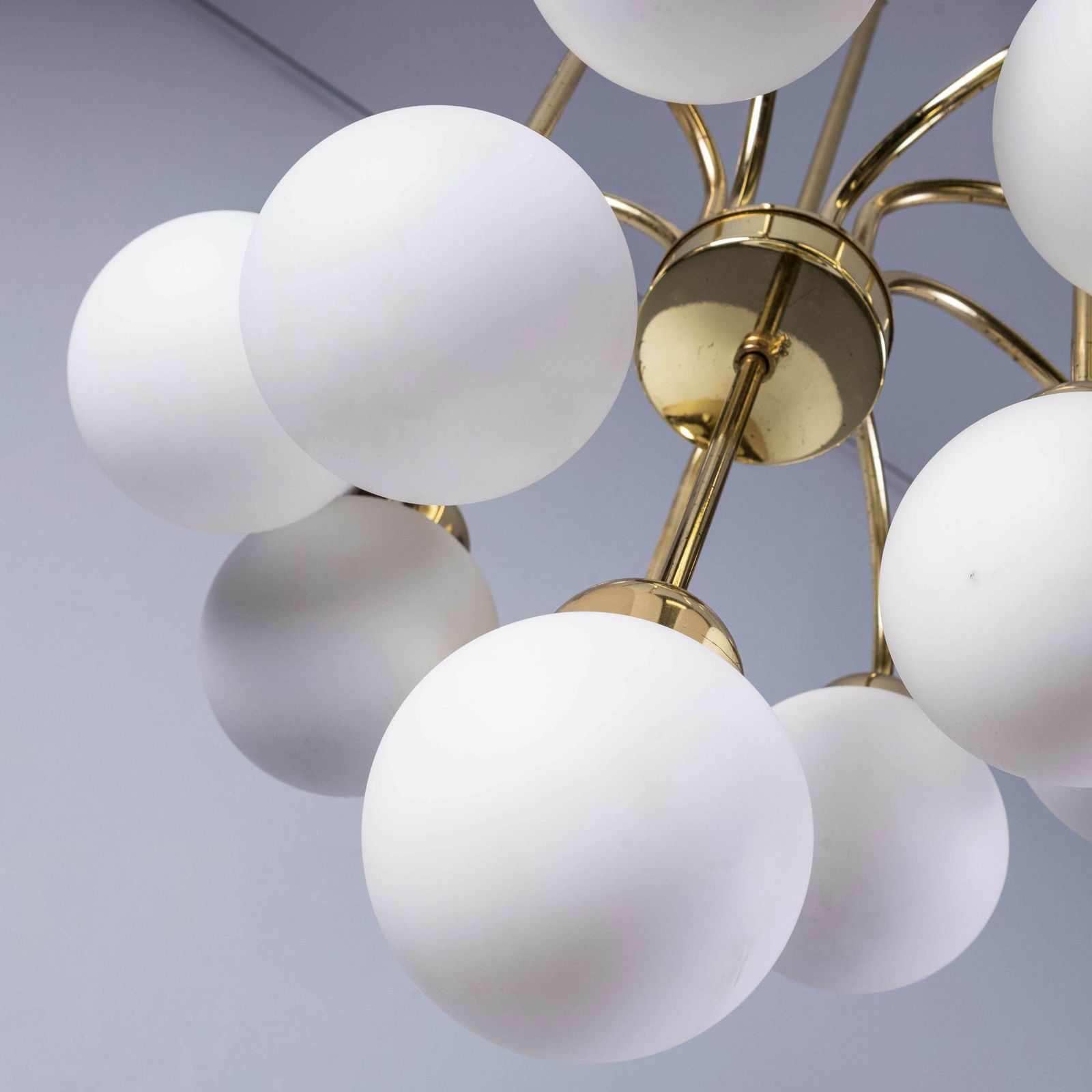 1950’s Original Brass And Opal Globe Pendant Chandelier photo 1170.0