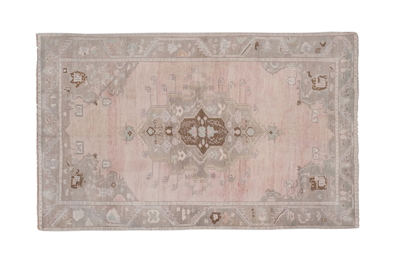 Geometric  Turkish Neutral Pale Color Oushak Rug 5'6'' X 8'7'' photo Textiles