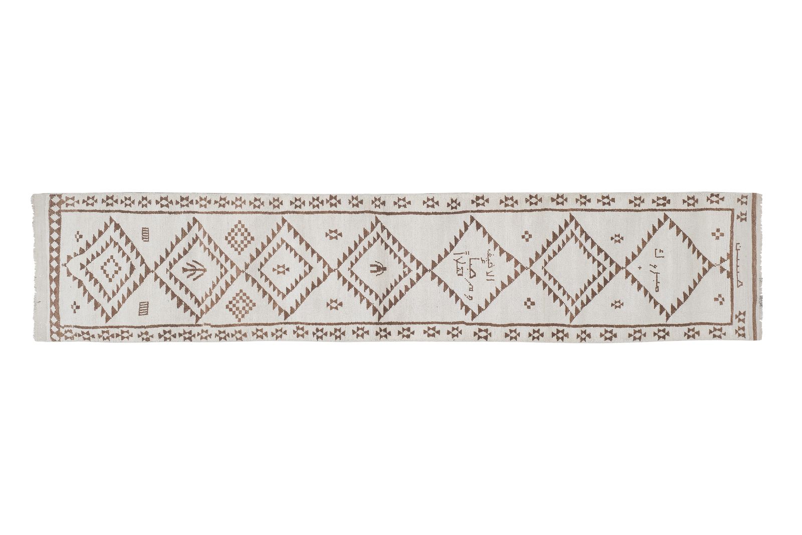 White & Brown Vintage Wool Turkish Herki Runner   Designer Carpet photo 550.0