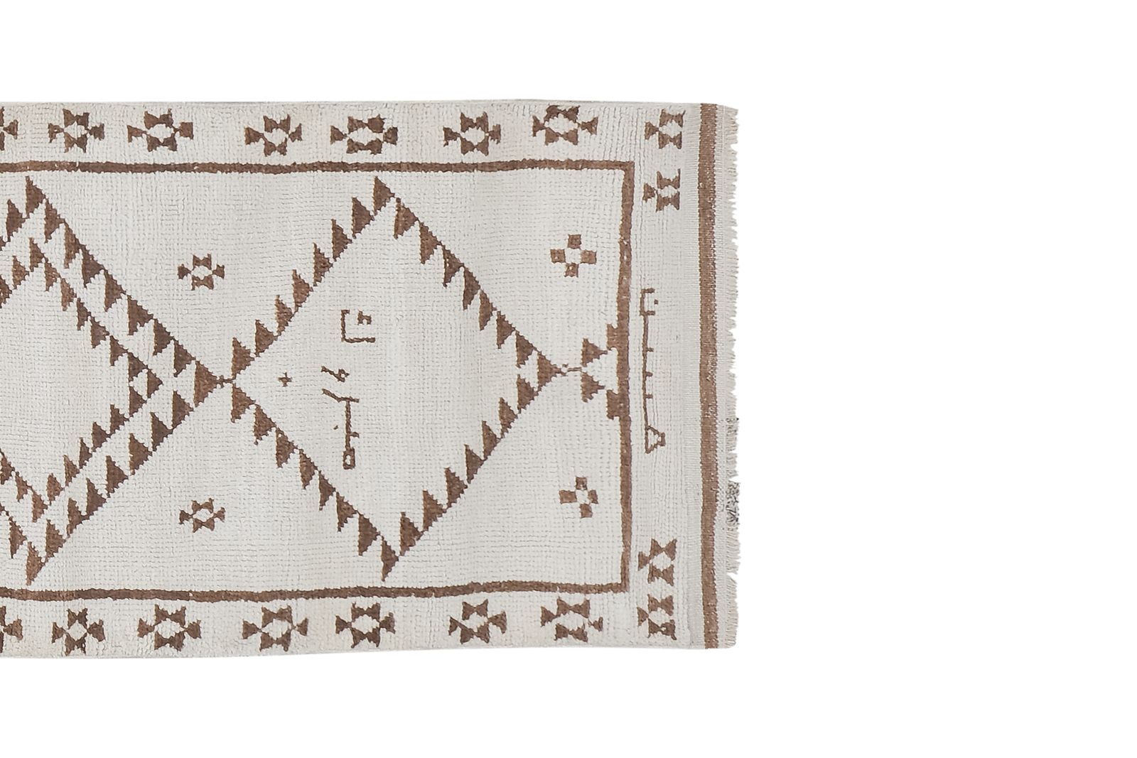 White & Brown Vintage Wool Turkish Herki Runner   Designer Carpet photo buy