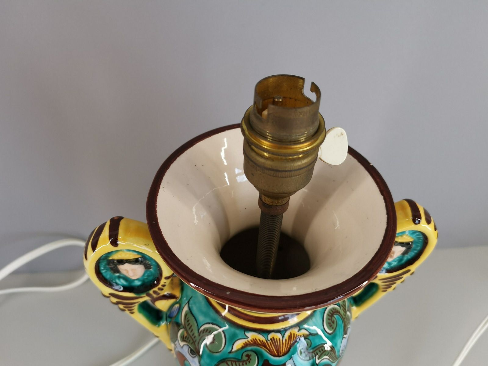 photo furniture Gabriel Fourmaintraux Pottery Of Desvres Cutting With Dragons And Schooner / Lamp / French Ceramics / Handicrafts / Mid Century