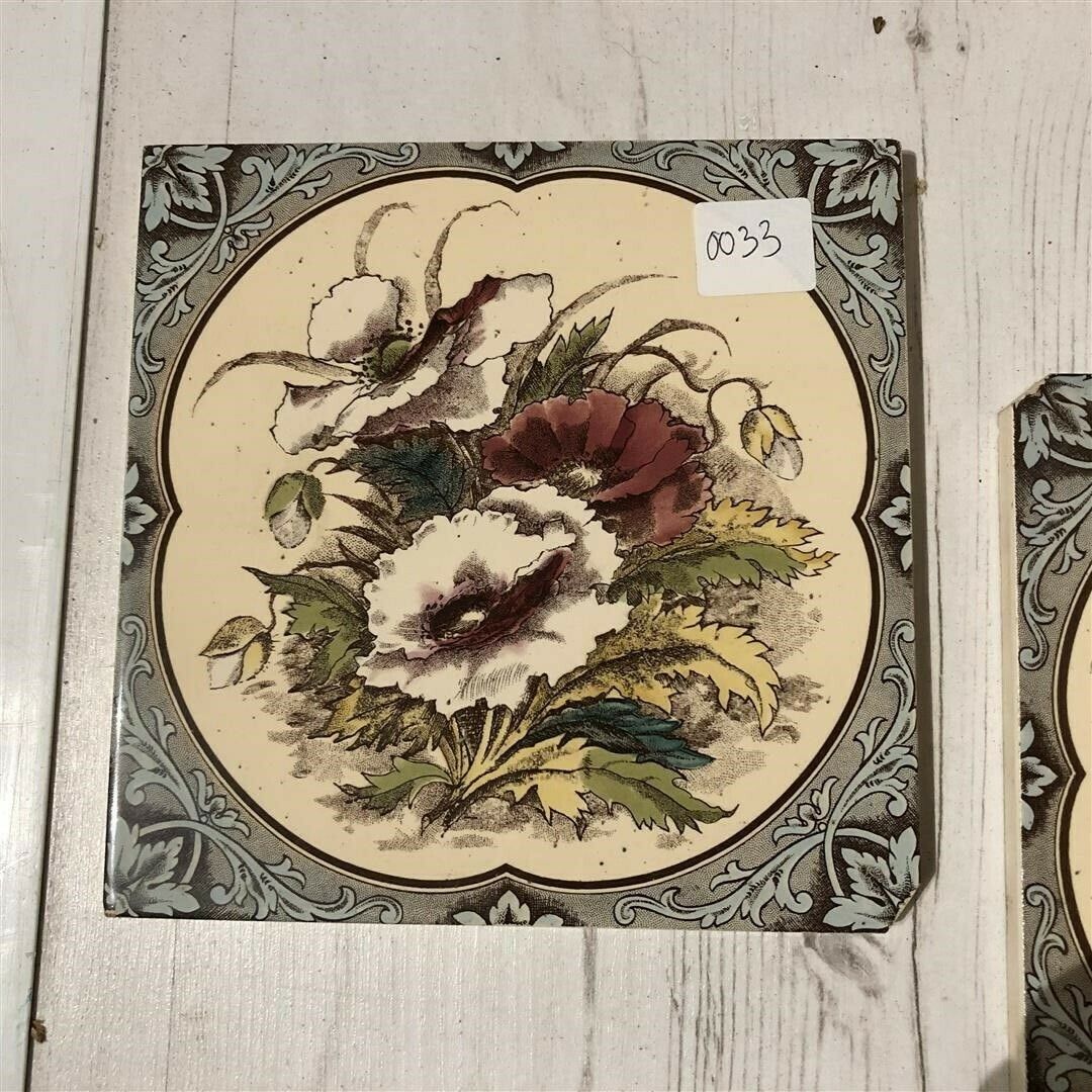 Set Of Six Fireplace Or Wall Tiles With Poppy Design 0033 photo furniture