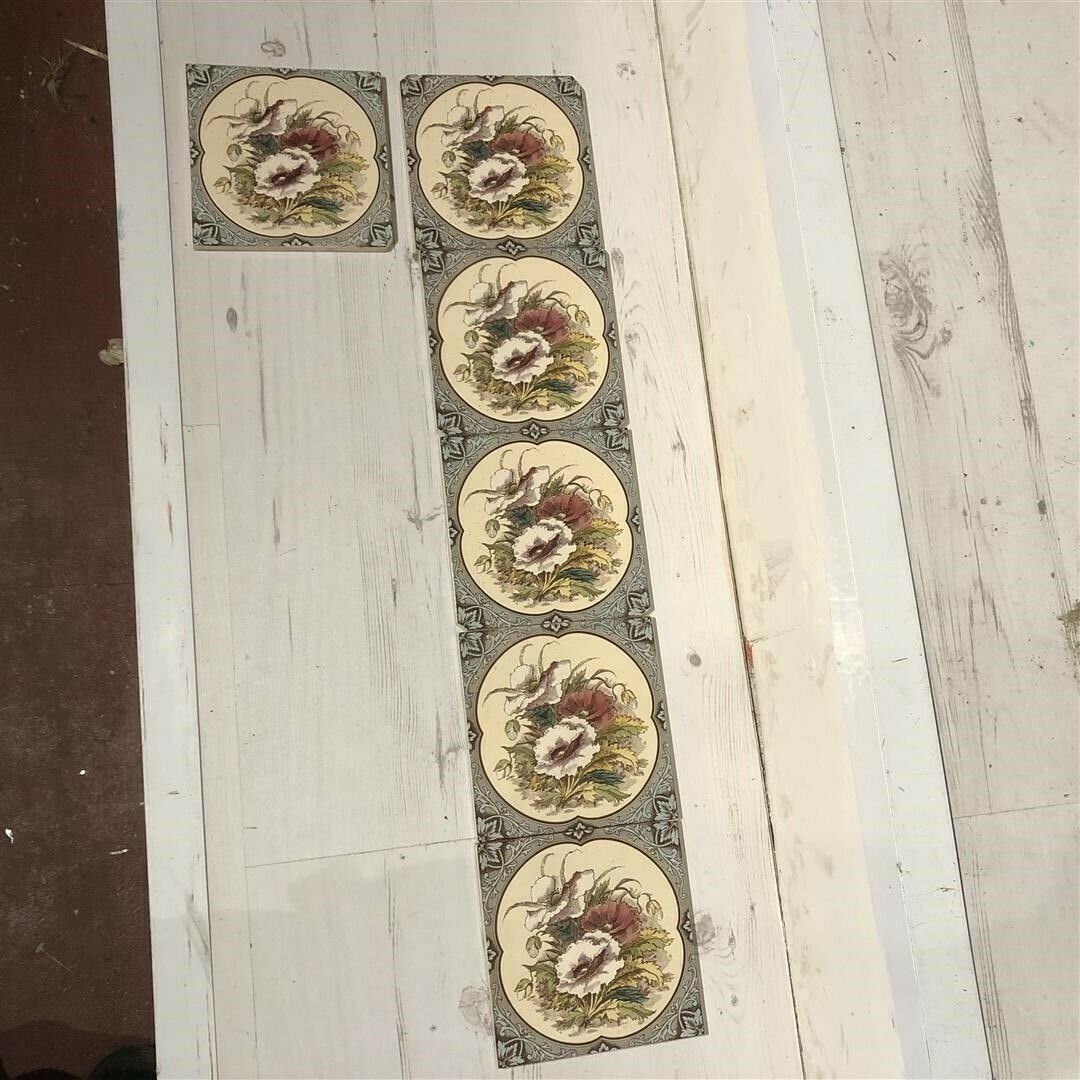 Set Of Six Fireplace Or Wall Tiles With Poppy Design 0033 photo 75.0