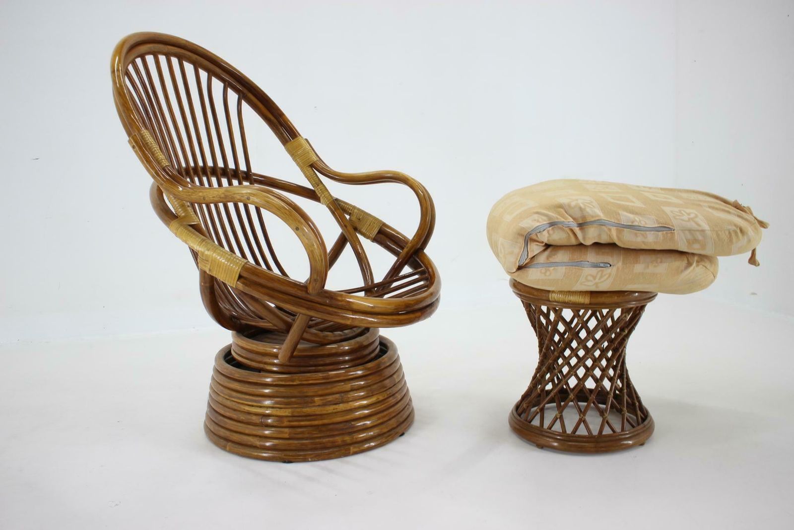 1980s Rattan Armchair And Stool photo buy