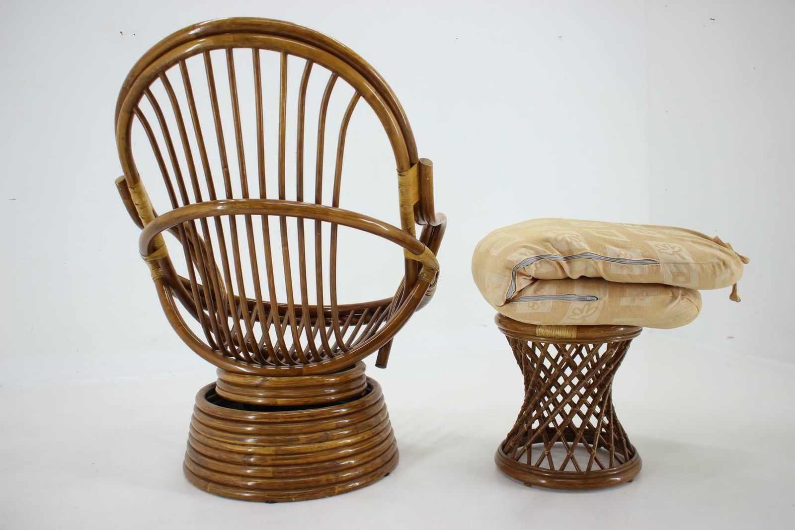 1980s Rattan Armchair And Stool photo vintage