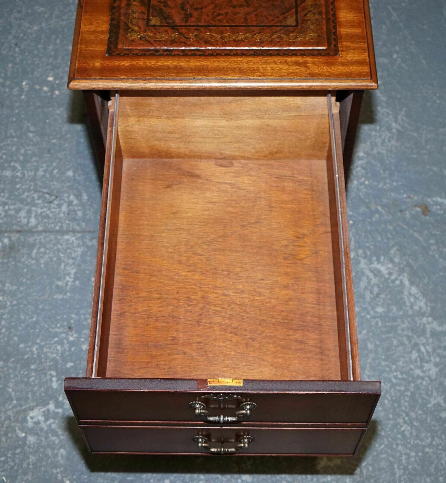 Mahogany Gold Embossed Brown Leather Top Filling Cabinet photo vintage