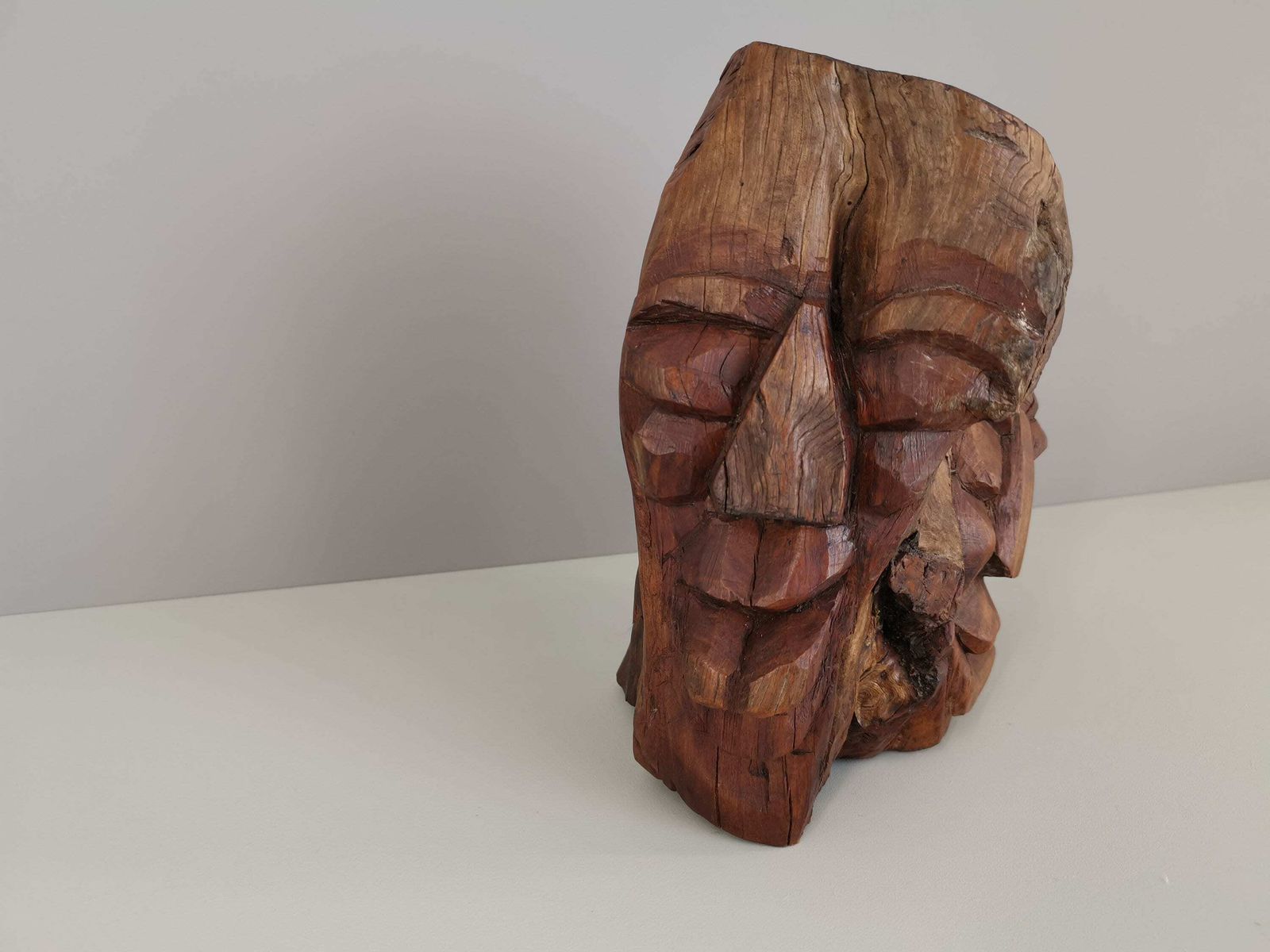 Sculptuur Van 2 Gezichten In Hout, Raw Art / Brutalist / Modernist / Art / Jaren 1950 / Mid Century / 1950 / Frankrijk / Twintigste Eeuw photo vinterior