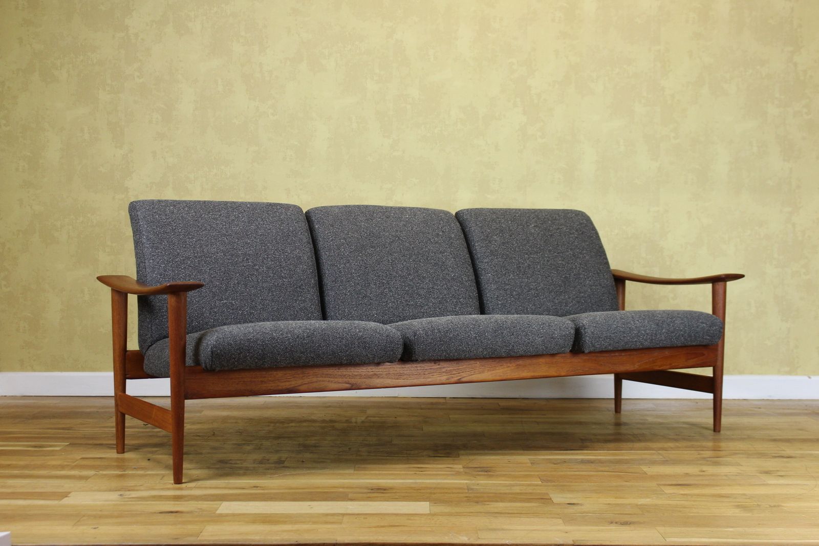 Stylish 1960’s Scandinavian Teak Sofa Manner Of Frederik Kayser For Re Upholstery