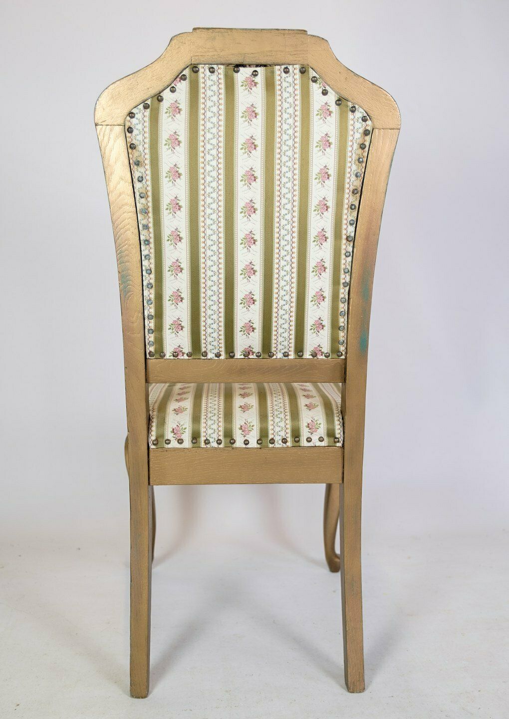 Four Rococo Chairs In Gilt Wood & Striped Fabric   1930 photo vintage