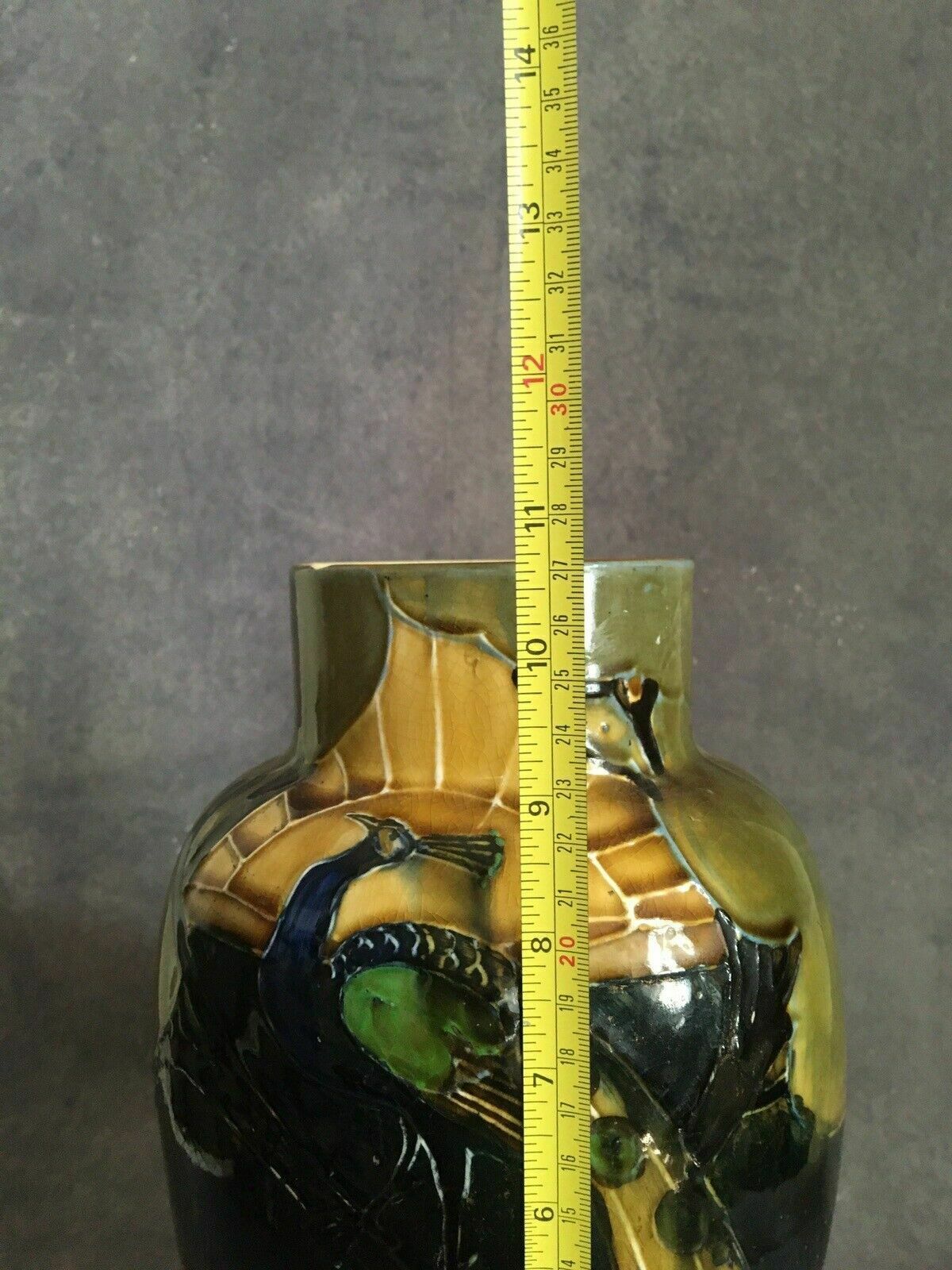 photo vintage Dean Family Art Nouveau 1920s Tubelined Vase Peacock Signed A Dean