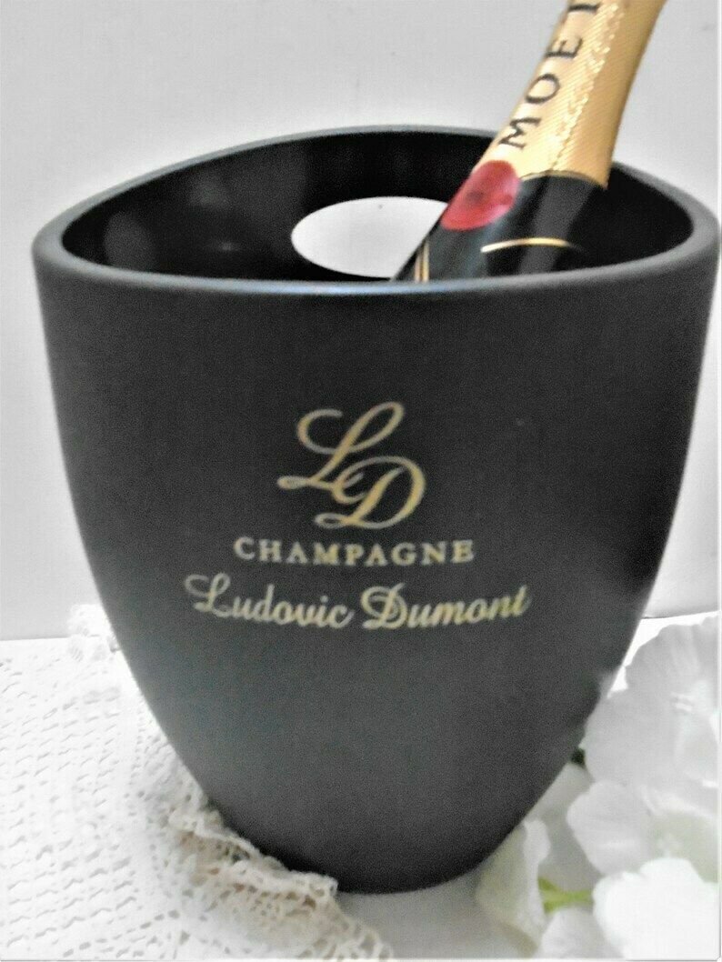 60.0 Vintage French Champagne Bucket By Ludovic Dumont, France, Matt Black Acrylic Wine Cooler photo