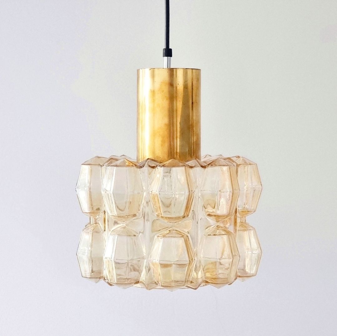 Grote Amber Diamant Glazen Plafondlamp Van Helena Tynell Voor Limburg, Duitsland, Jaren 1960 photo for sale