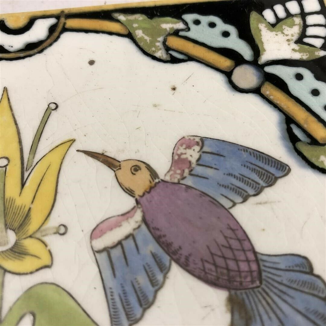 Set Of 3 Antique Tiles By Minton Hollis &Co Handpainted Bird Design 19th Century photo 250.0