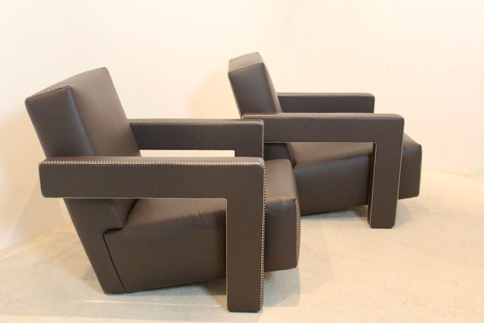 Chocolate Brown Leather ‘Utrecht’ Lounge Chairs By Gerrit Rietveld For Cassina photo vinterior