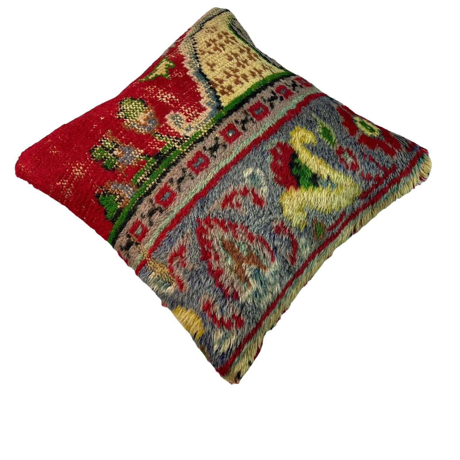 18'' X 18'' Vintage Hand Made Rug Cushion Cover, 45 X 45 Cm Decorative Rug Pillow Cover, Large Vintage Turkish Rug Cushion Cover photo Textiles