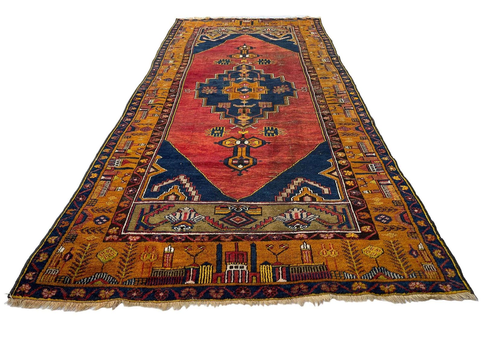 Antique Turkish Rug Runner ,Feiner Handgeknüpfter Orientteppich Türkisch Teppich Läufer , 280 X 120 Cm