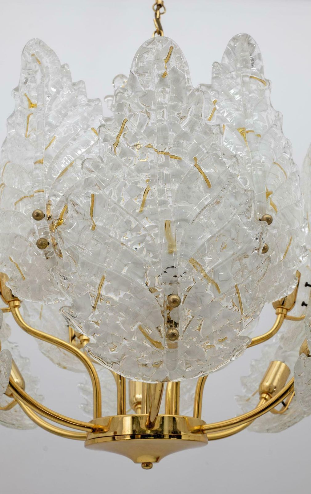 Mid Century Modern Italian Brass And Murano Glass Chandelier, 1970s photo vinterior