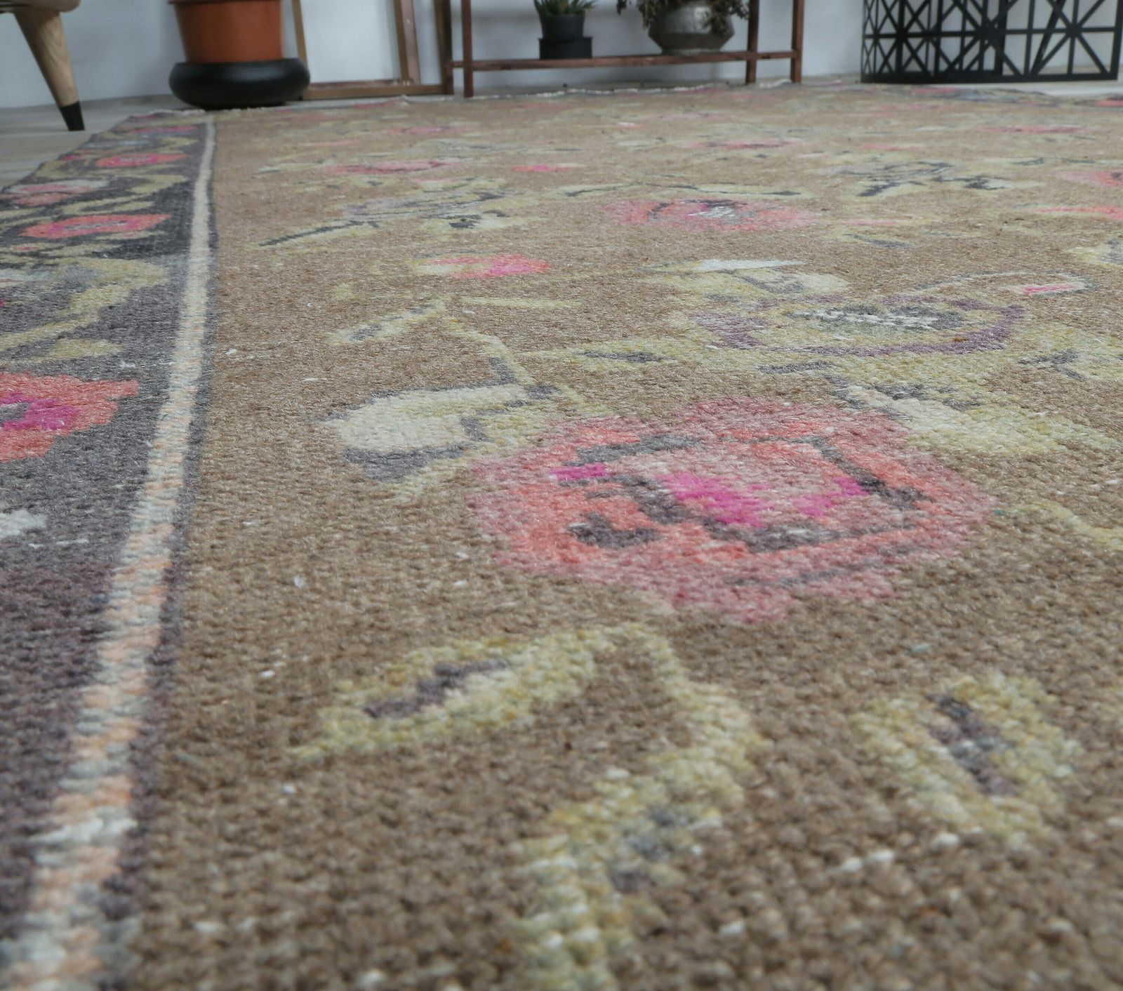 4x9 Vintage Turkish Rug, Oushak Handmade Wool Rug, Floral Red Area Rugs, Rose, Farmhouse Decor One Of A Kind, Made In Anatolian photo Textiles