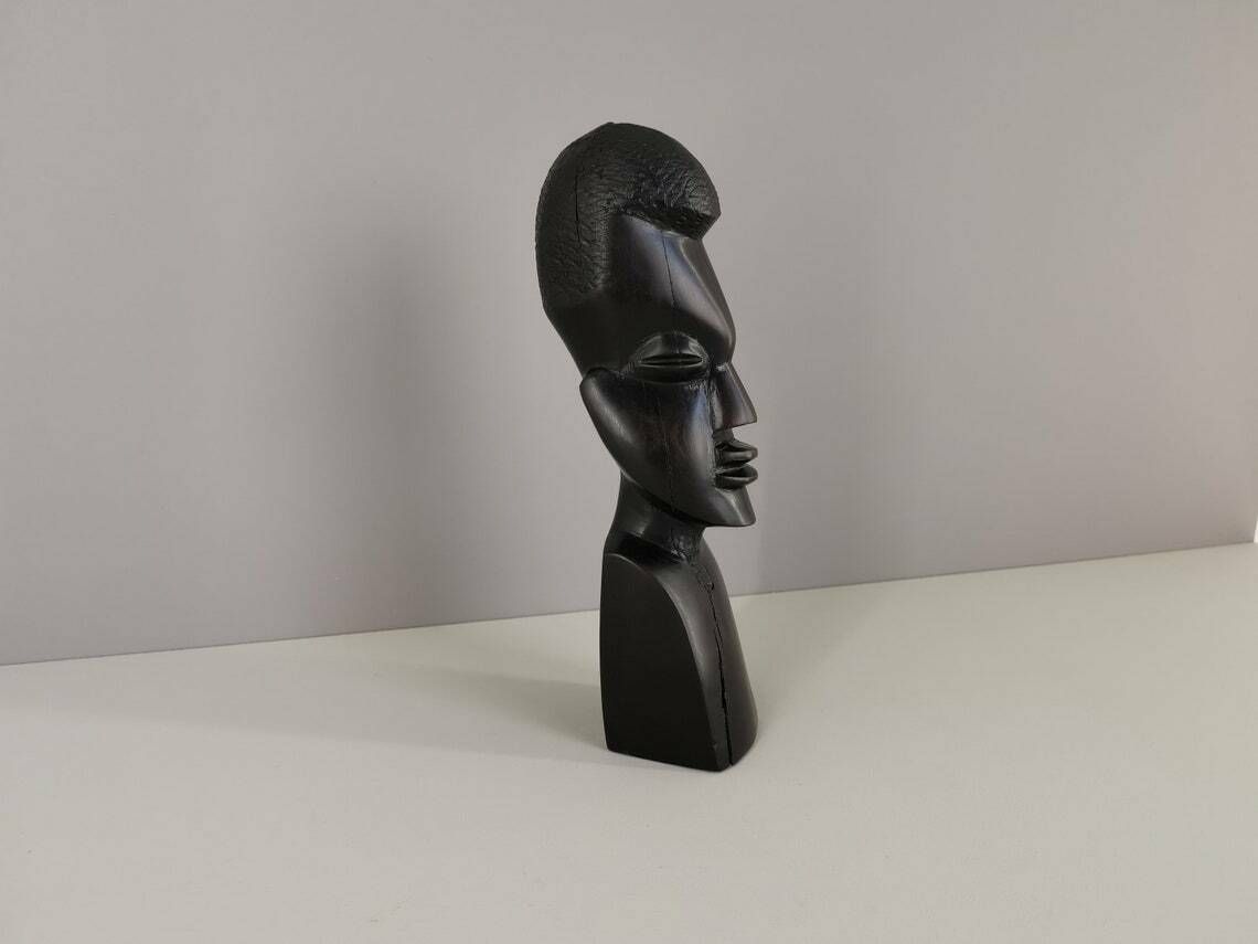 African Bust In Exotic Wood Carved In The Mass Very Heavy Africa Decoration African Art 1980 Xxth Century photo vinterior