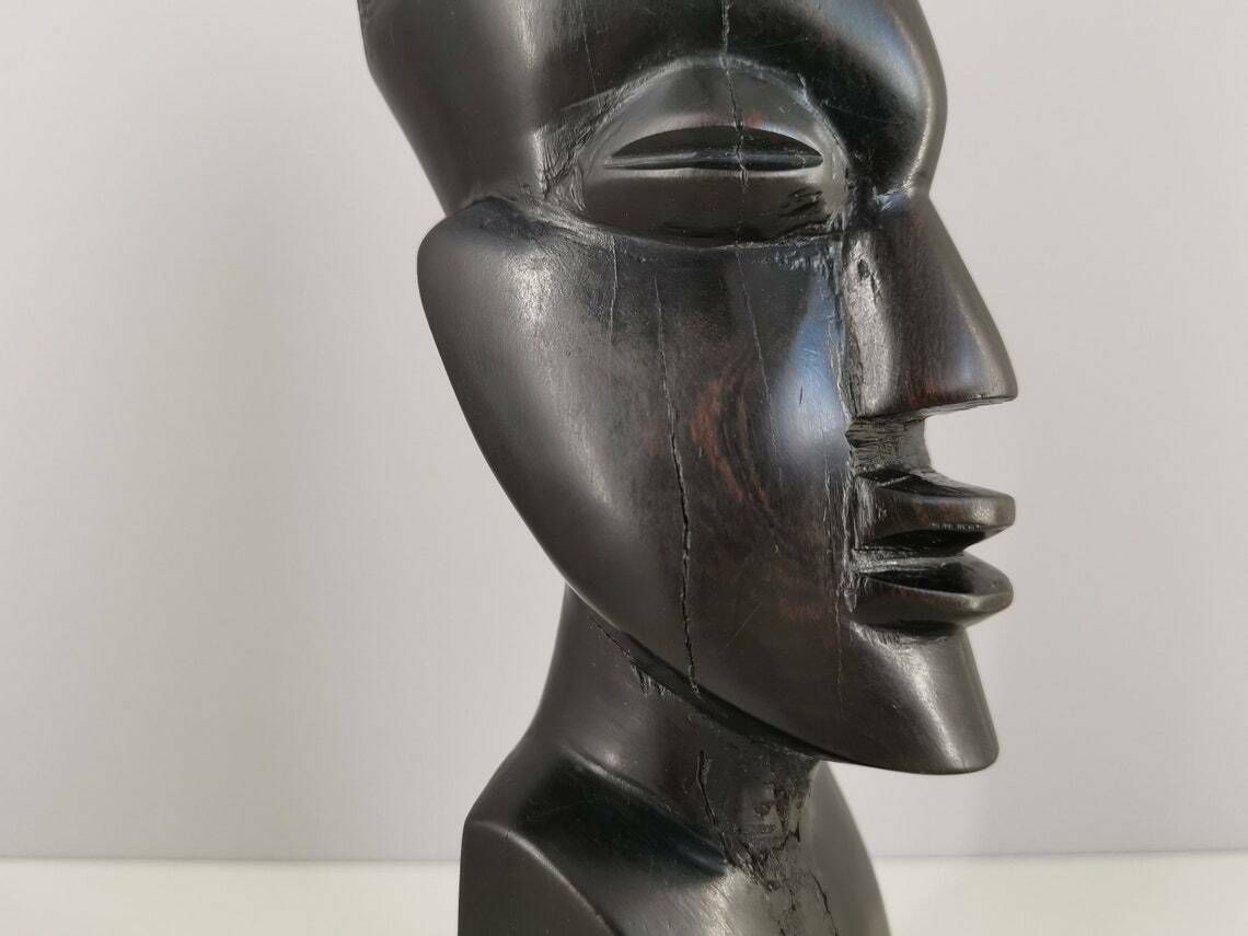 African Bust In Exotic Wood Carved In The Mass Very Heavy Africa Decoration African Art 1980 Xxth Century photo buy