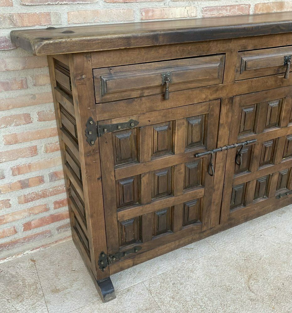 Large 20th Century Catalan Spanish Baroque Carved Walnut Tuscan Credenza Or Buffet, 1900s photo Furniture