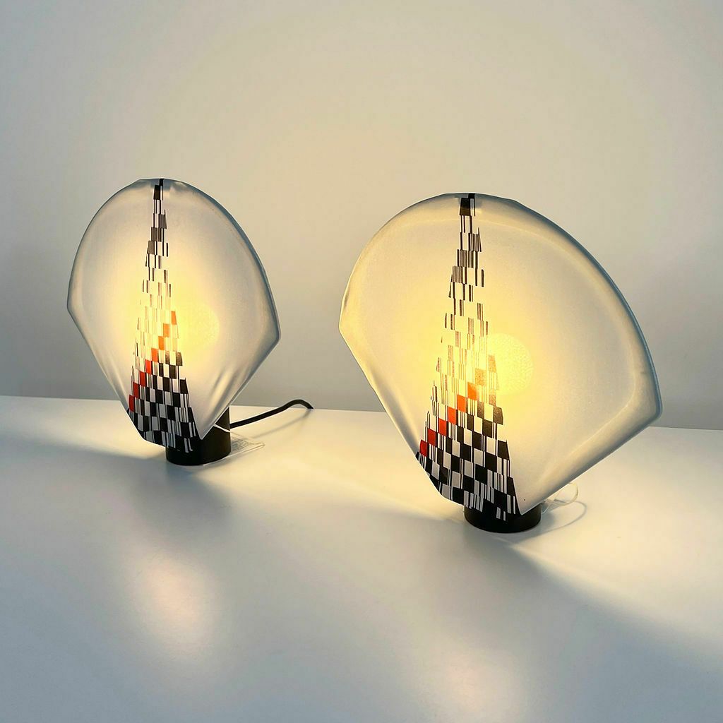 Pair Of Table Lamps With 80s Print From Zilo G, 1980s photo for sale
