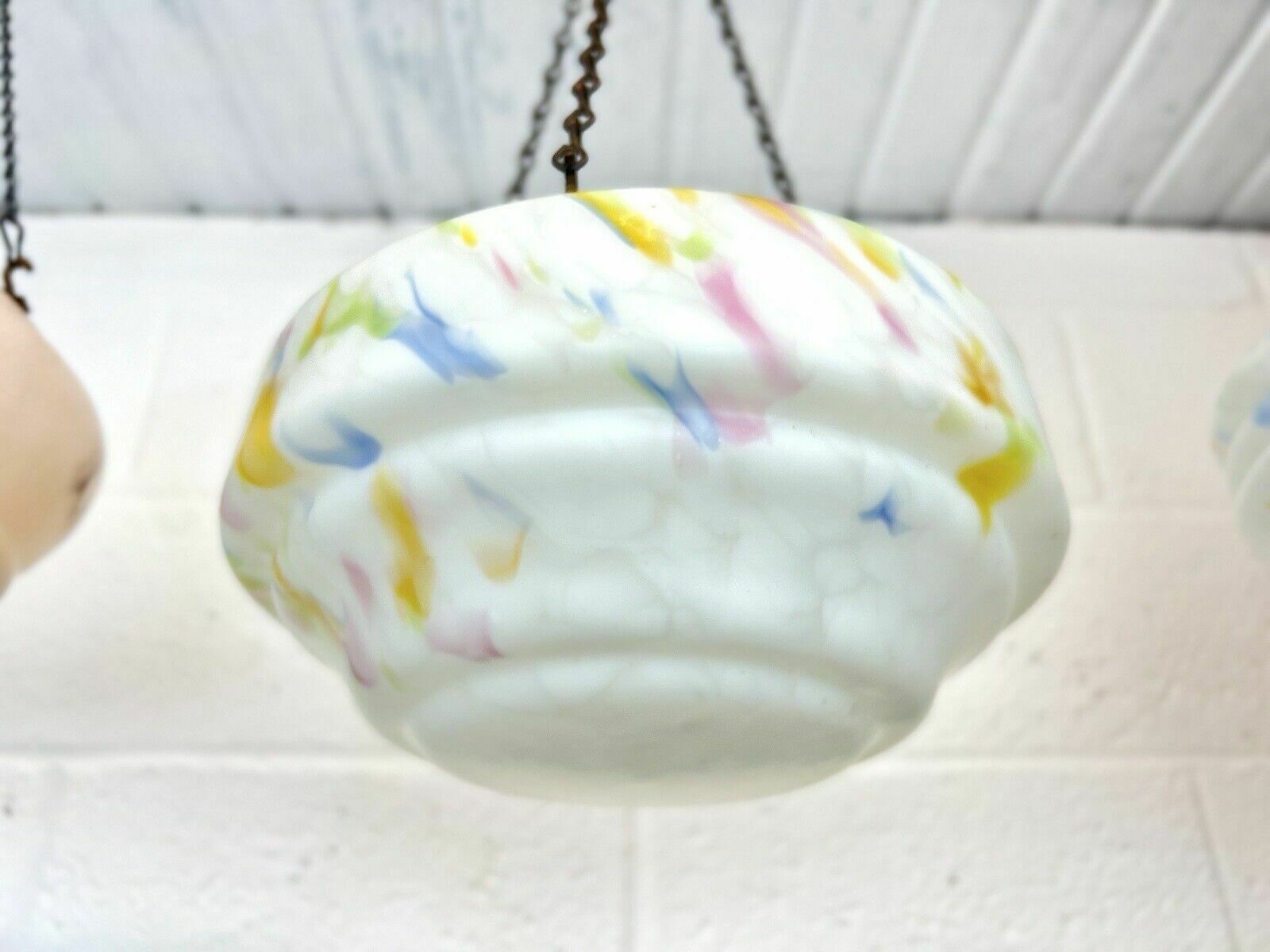 Art Deco, Multi Coloured Glass Ceiling Light Shade / Bowl & Chain photo furniture