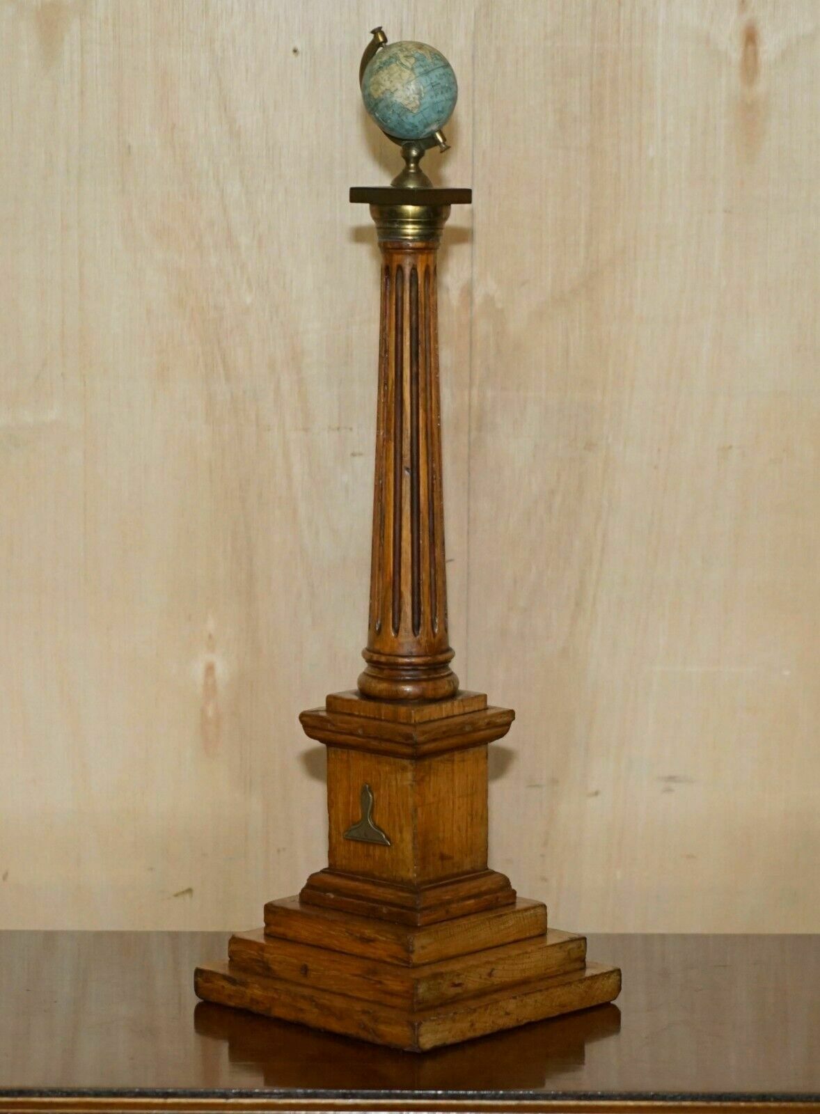 Unique Pair Of Antique John Stone's Miniature Globes On Corinthian Pilled Bases photo furniture