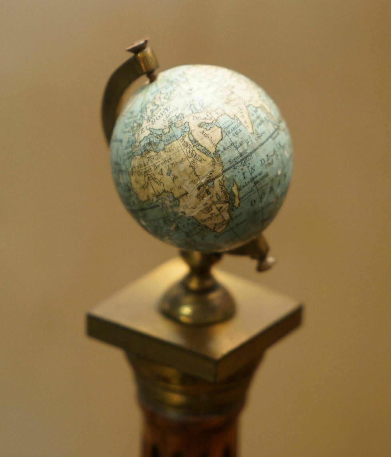 Unique Pair Of Antique John Stone's Miniature Globes On Corinthian Pilled Bases photo 2350.0