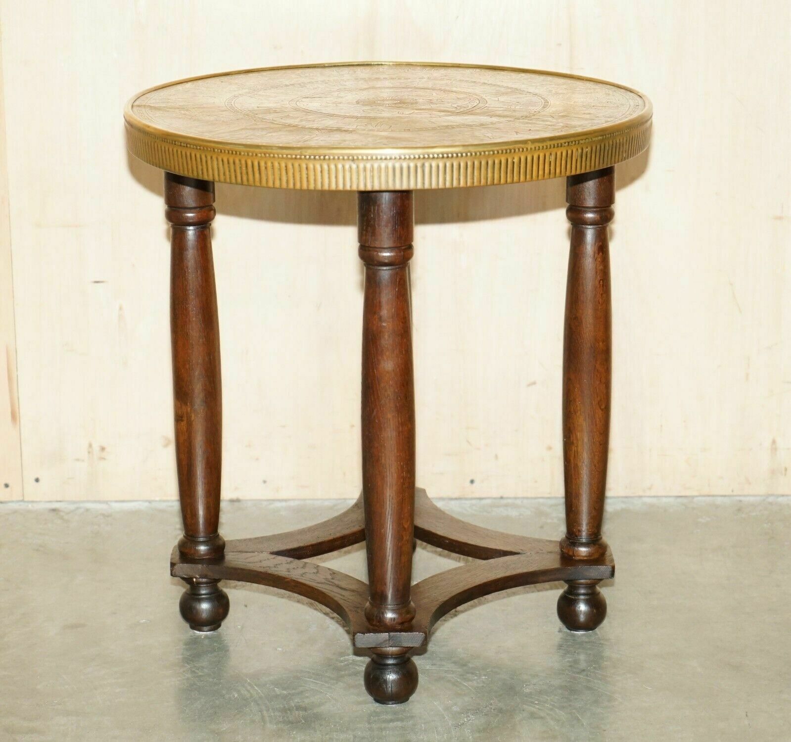 Lovely Antique Circa 1900 Egyptian Brass Engraved Top Occasional Centre Table photo furniture