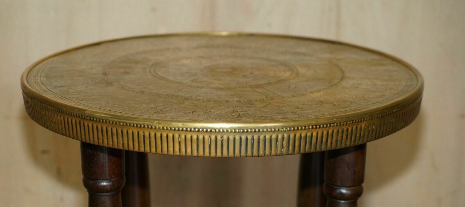 Lovely Antique Circa 1900 Egyptian Brass Engraved Top Occasional Centre Table photo Furniture
