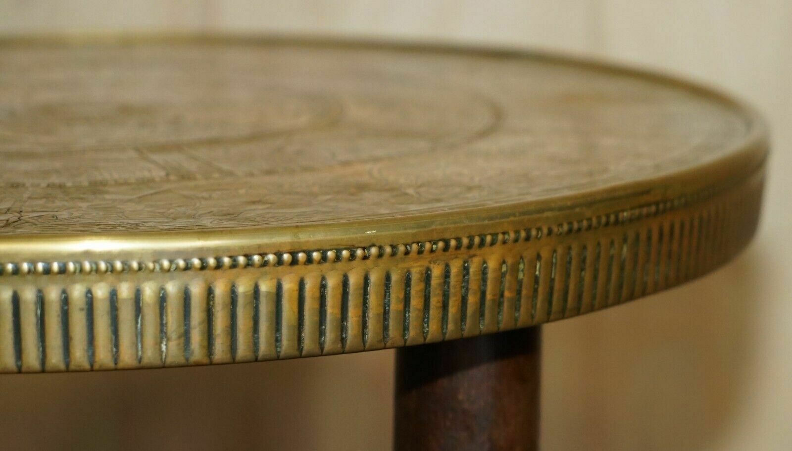 Lovely Antique Circa 1900 Egyptian Brass Engraved Top Occasional Centre Table photo buy