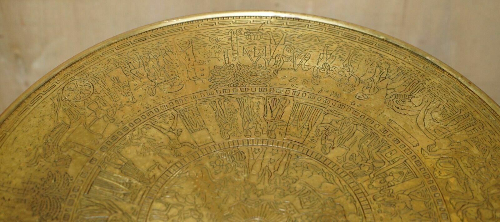 photo buy Lovely Antique Circa 1900 Egyptian Brass Engraved Top Occasional Centre Table