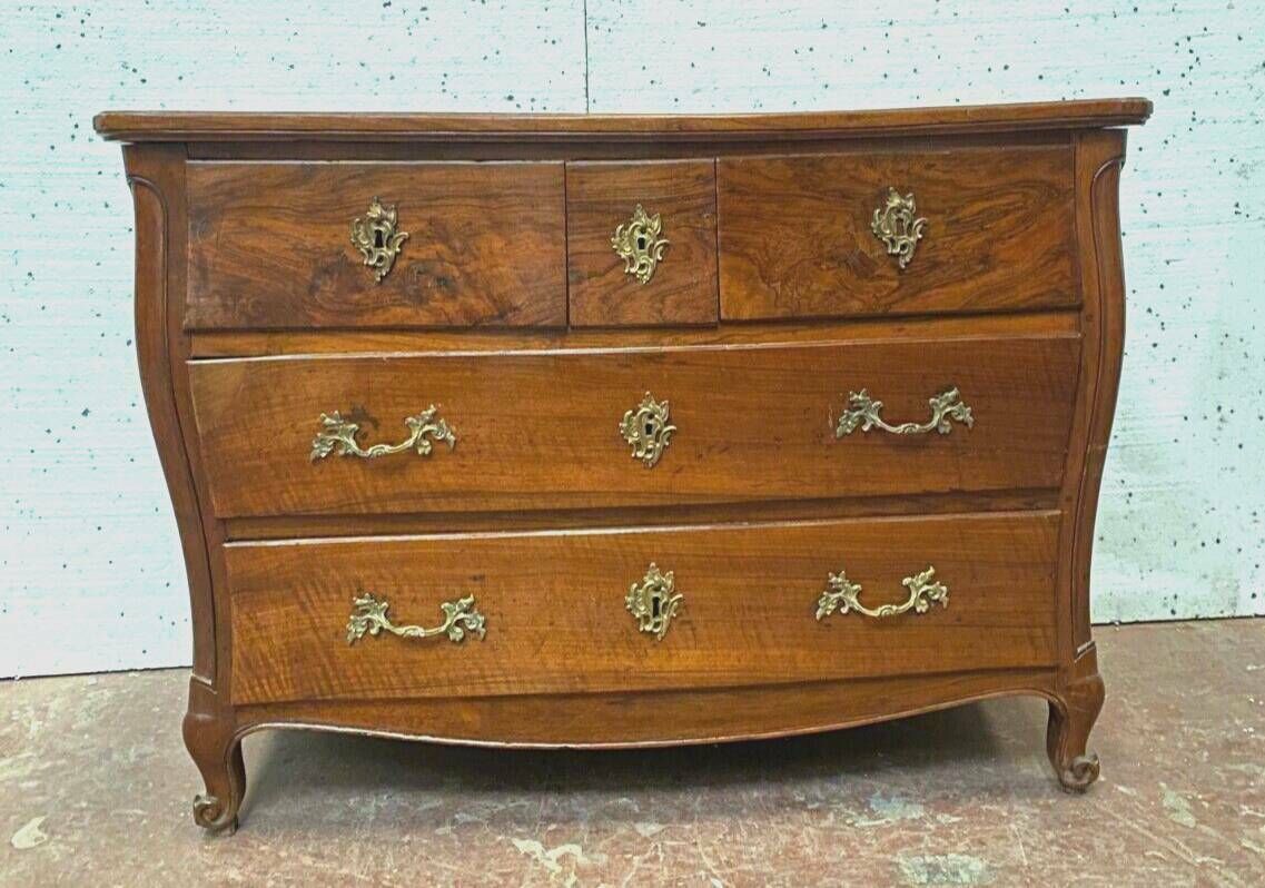 Louis XV Curved Chest Of Drawers In Solid Walnut Period 18th Century photo vintage