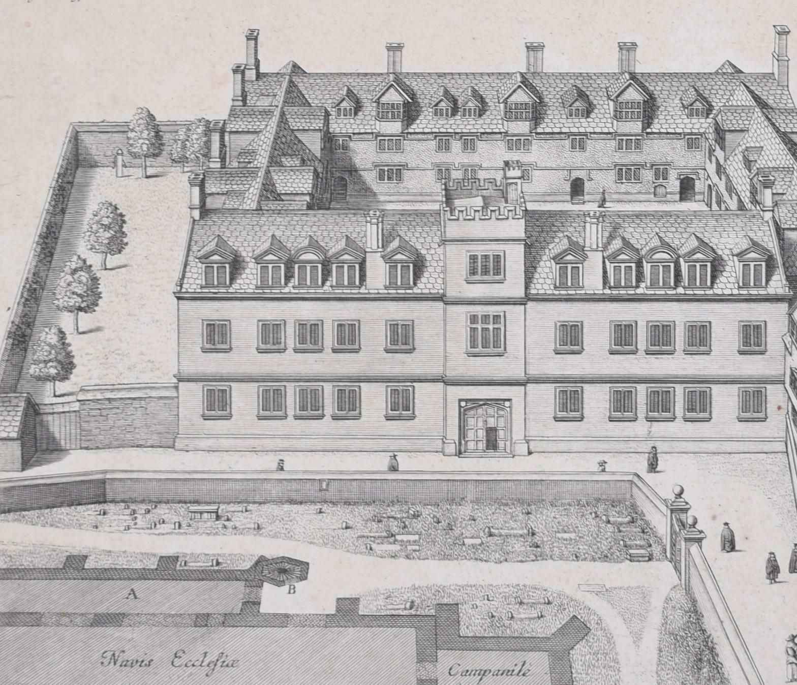 Pembroke College, Oxford David Loggan 1705 Engraving photo Art