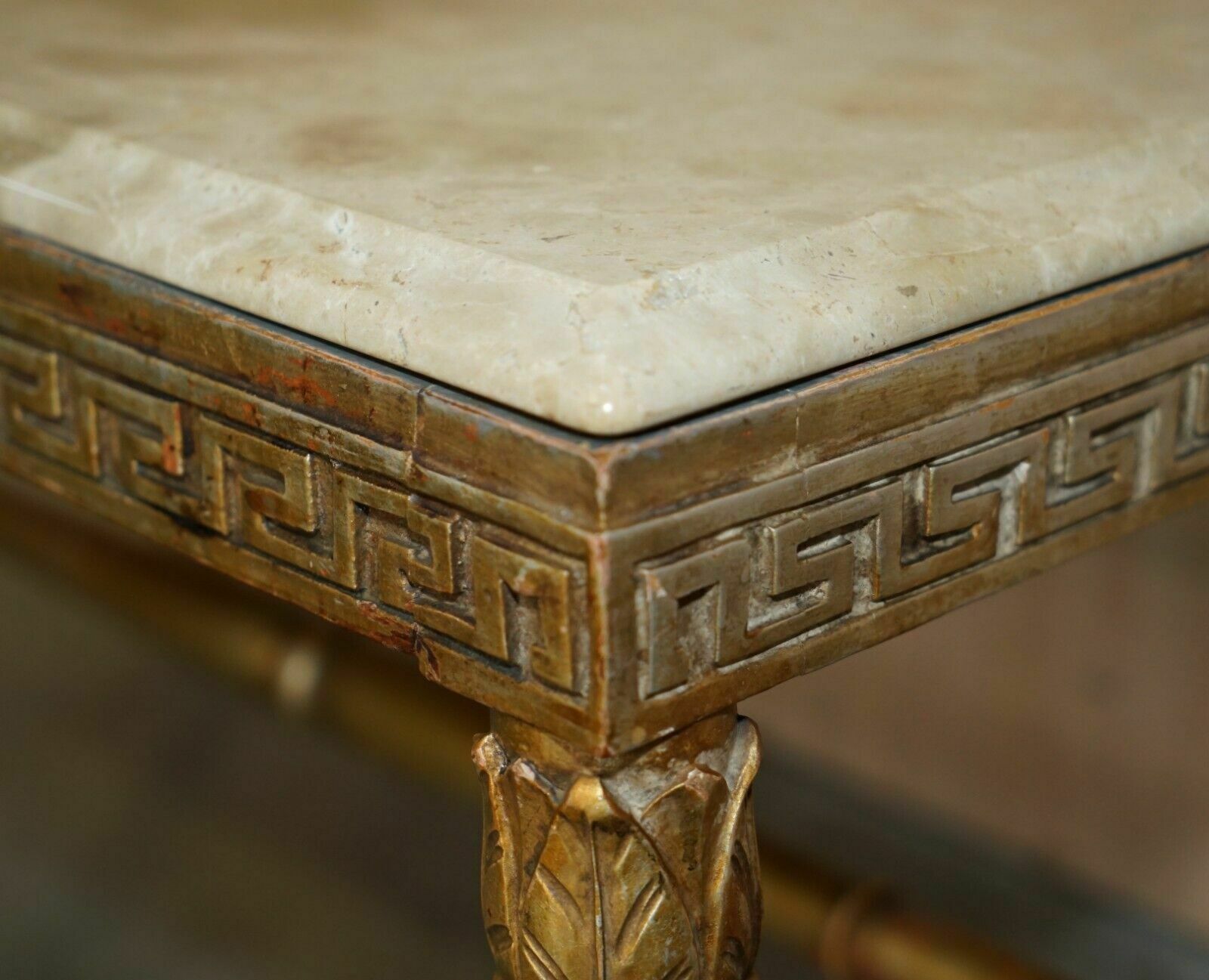 photo vintage Antique Italian Circa 1860 Ornately Carved & Giltwood Marble Topped Coffee Table