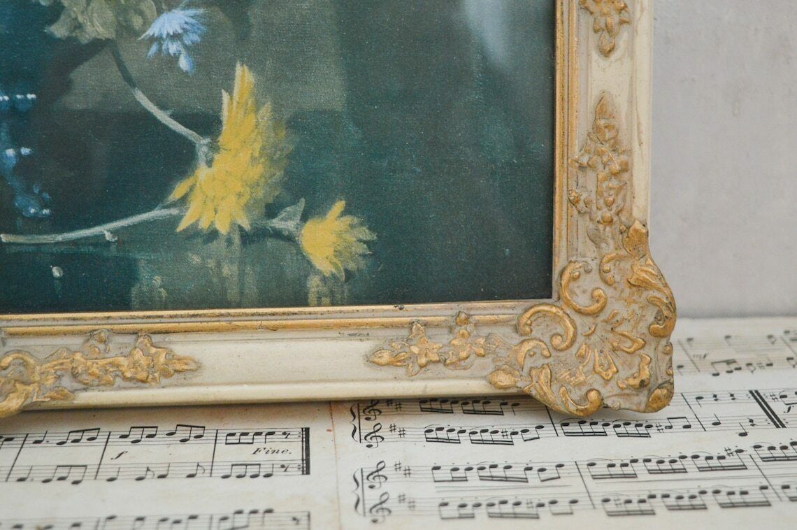 Rare Vintage Vernon Ward Peerart Product Wall Art, 1940s Framed Mixed Bunch Flowers, Antique Ornate Gilt Frame With Glass Cover 35x30 Cm photo buy