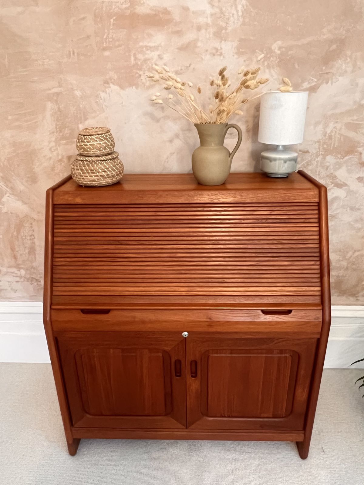 Mid Century Danish Tambour Bureau Desk Secretaire By Langeskov Mobelfabrik Mcm photo vinterior