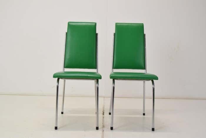 Pair Leatherette Dining Chairs Of Mid Century  Czechoslovakia 1980's photo 366.0