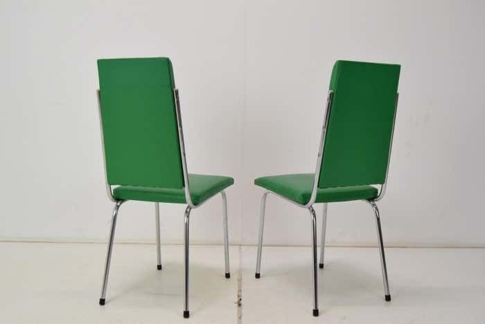 photo for sale Pair Leatherette Dining Chairs Of Mid Century  Czechoslovakia 1980's