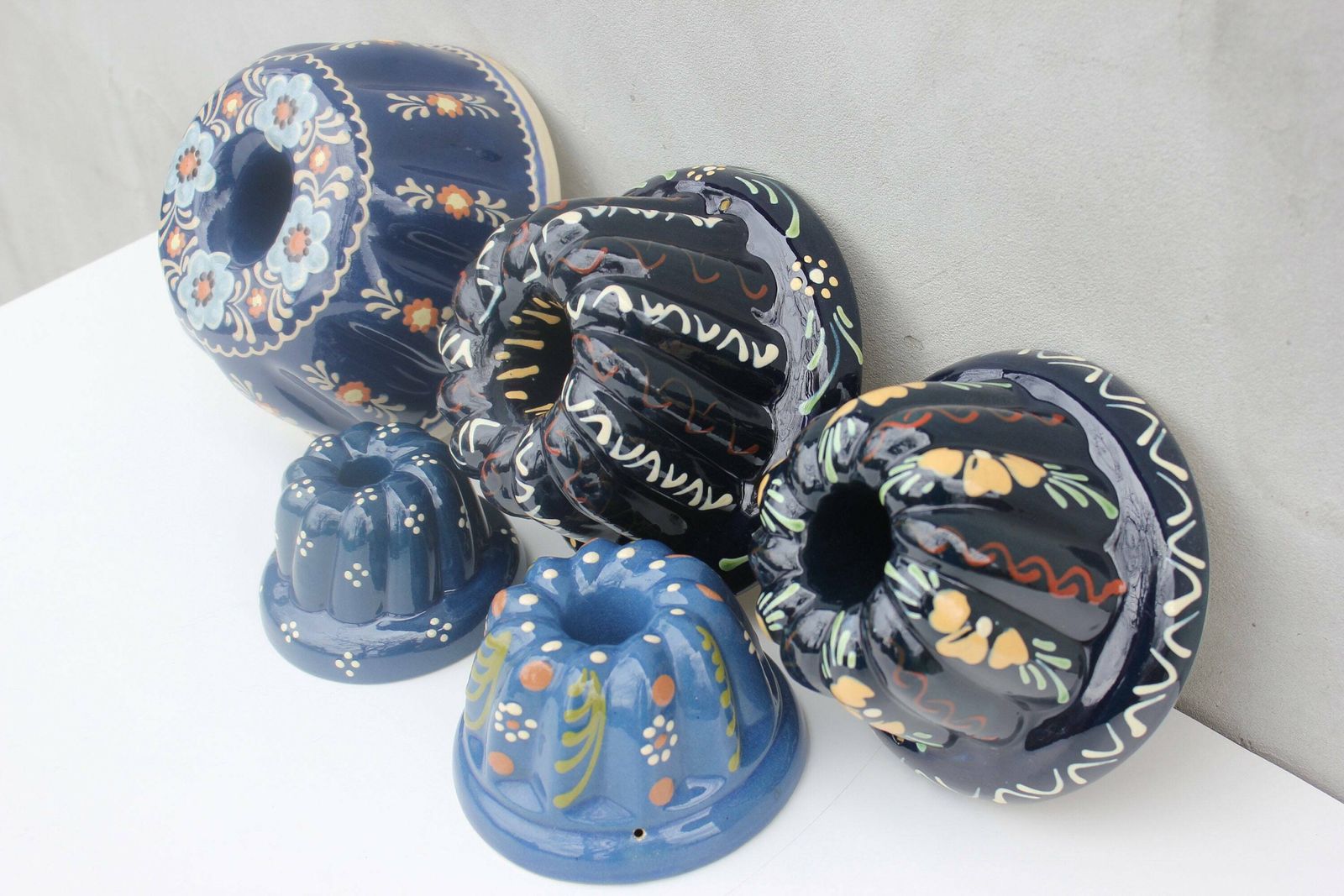 Five Useful Cake Jelly Pudding Chocolate Molds French 19th Century Country Kitchen Ceramic Pastry And Sweet Shop Wall Hanging Decoration photo for sale