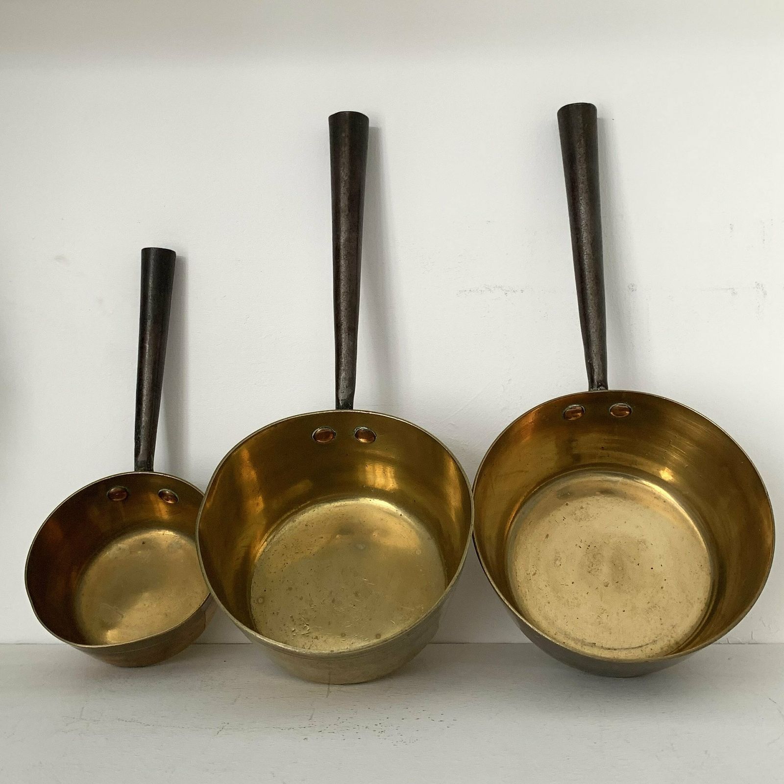Set Of Copper Saucepans|Vintage Copper Kitchenware|Rustic Saucepans|Country Kitchen Decor Sauté Pans photo buy
