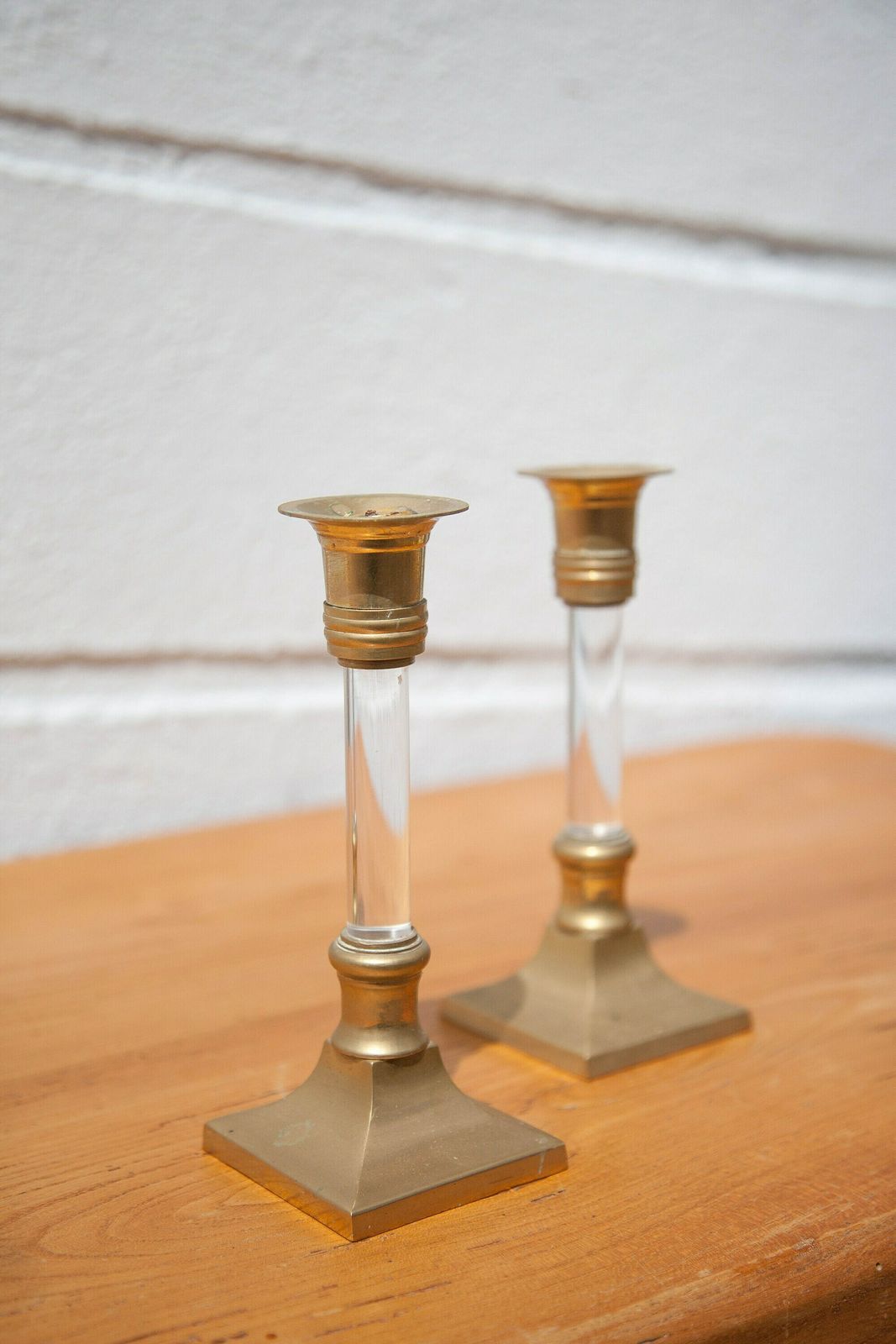 Pair Of Vintage Candlestick, Brass And Lucite Candlestick, Candle Holder, Plexiglass Column Candlestick, Neoclassical, Candle Holder,Candlestick photo Home Decor