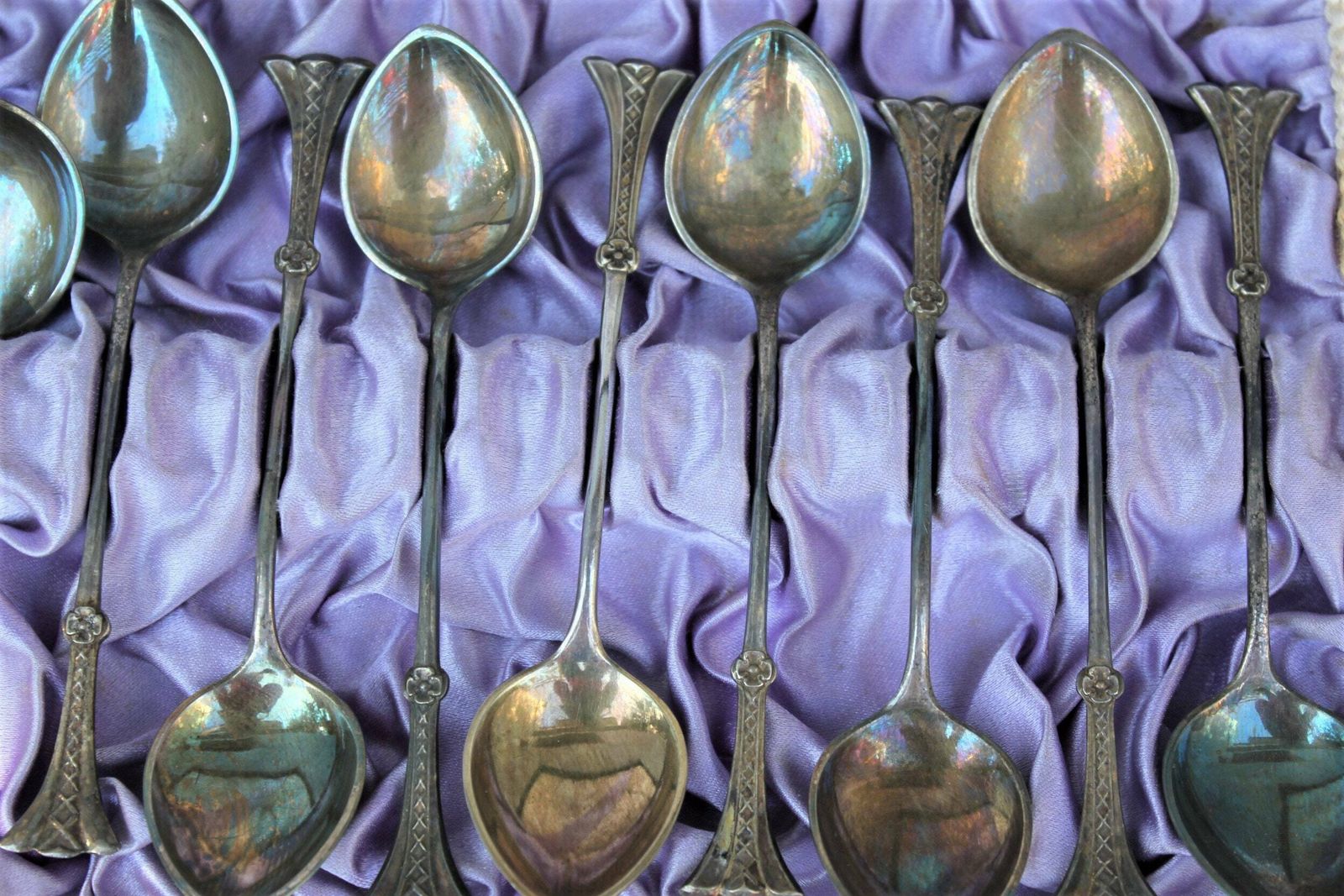 Full Set Silver Plated Coffee Spoons With Fine Handles In Box Art Nouveau Decoration Set Of 12 photo furniture