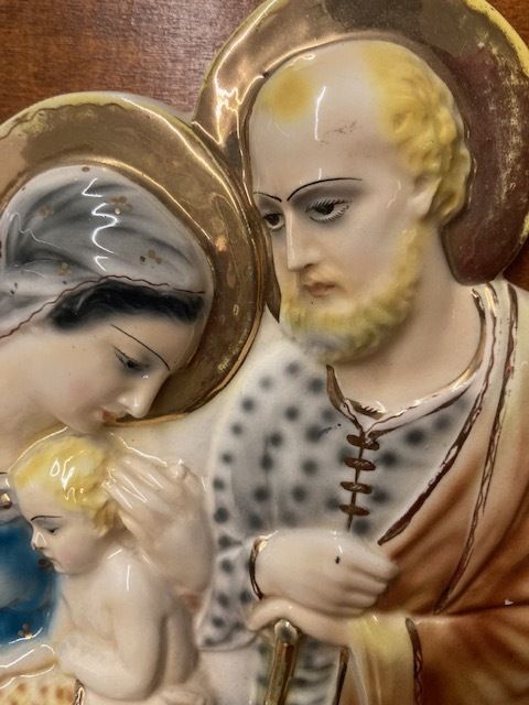 Ancient Majolica Plaque "Holy Family" Mica Sesto Fiorentino 1940 photo vinterior